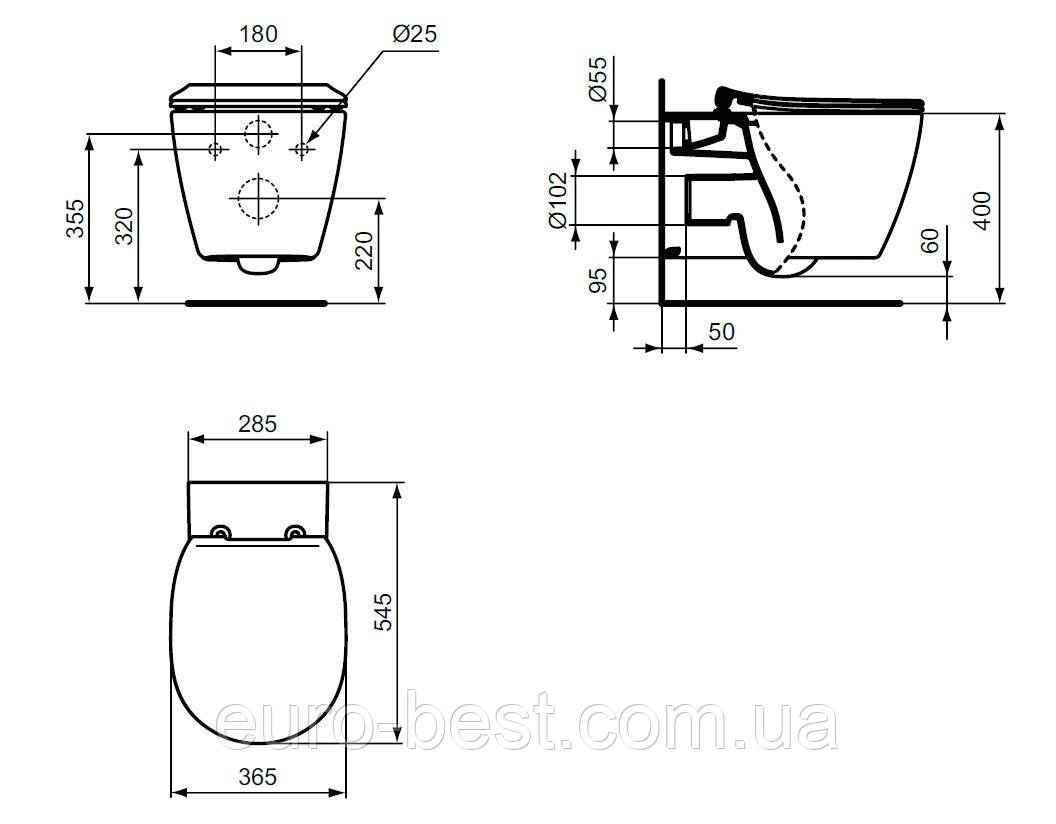 Подвесной унитаз Ideal Standard Connect AquaBlade E047901 + крышка E772401 - фото 8 - id-p475342651