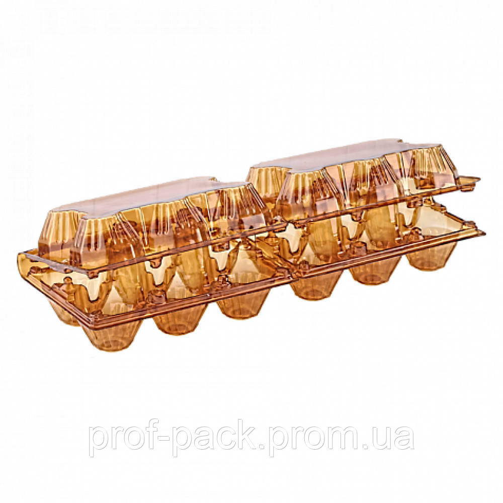 Упаковка для куриных яиц 12 ячеек (6х2) PET коричневая 301х108х70 мм 1 шт (300 шт/ящ) - фото 1 - id-p1418943190