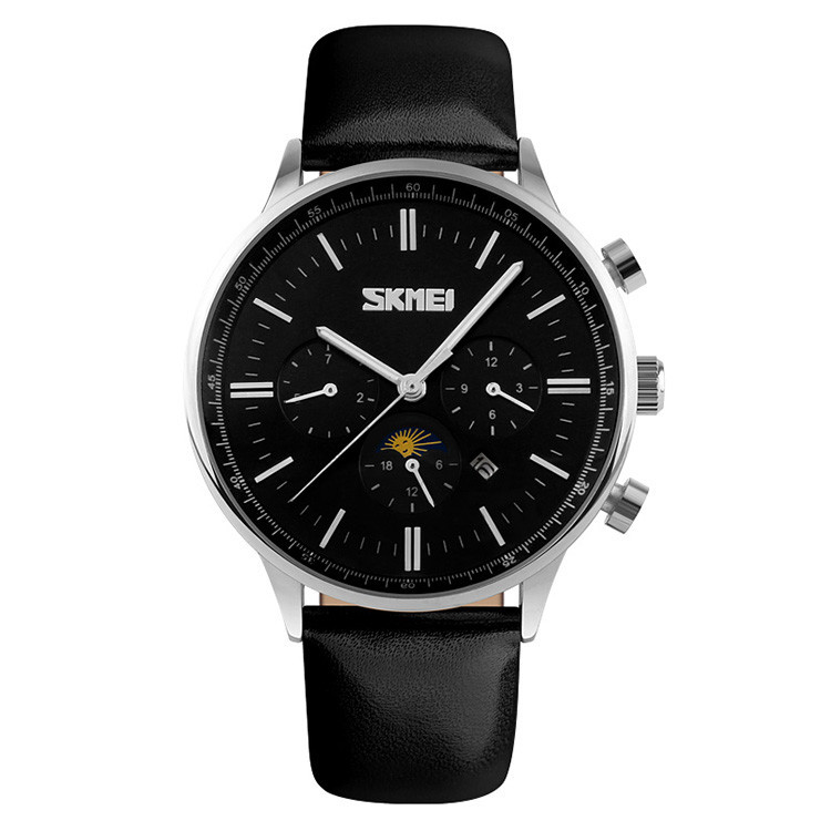 Skmei 9117сріблясті з чорним циферблатом чоловічий класичний годинник, фото 1