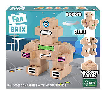 Конструктор дерев'яний дитячий FabBRIX JG 1805 Robots Роботи