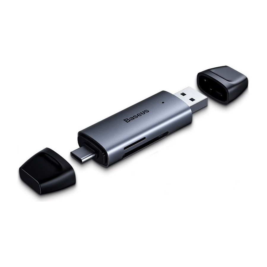 Картрідер Baseus 2в1 USB + Type-C для карт SD TF Lentil Cabin Card Reader (сірий)
