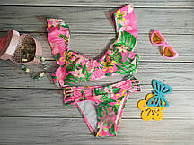 Модний роздільний купальник для дівчинки з малюнком і рюшами, рожевий