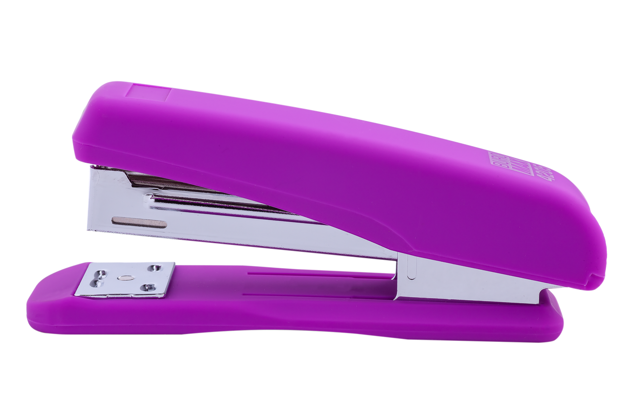 Степлер пластиковий, RUBBER TOUCH, 20 л, (скоби No24; 26), 122х50х32 мм, фіолетовий