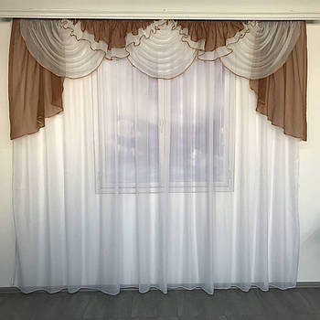 Ламбрекени на вікна, ламбрекени в залу, ламбрекени на маленькі вікна Кавовий (L-K3-13)