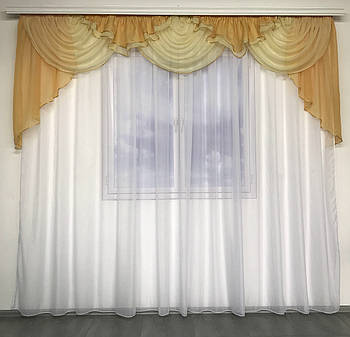 Ламбрекени в кімнату, ламбрекени в залу, ламбрекени на маленькі вікна Золотий (L-K3-4)