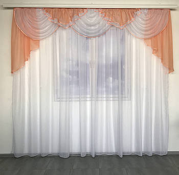 Ламбрекени на вікна, ламбрекени в залу, ламбрекени у вітальню ALBO Персиковий (L-K3-30)