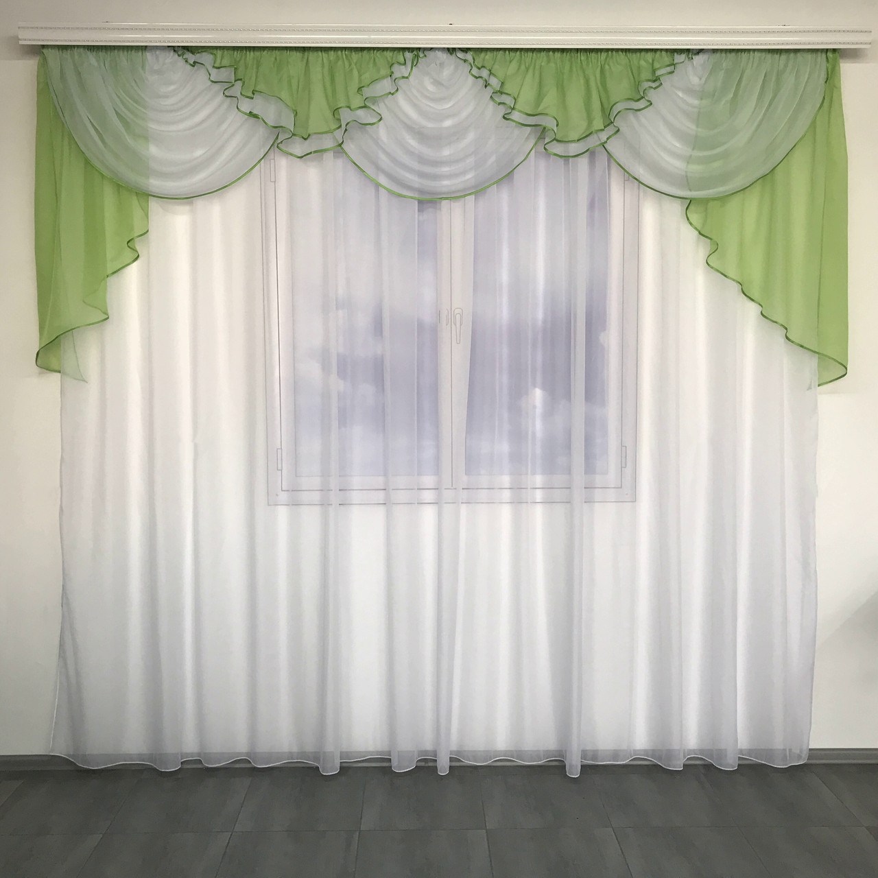 Ламбрекени в кімнату, ламбрекени в залу, ламбрекени на вікна Салатовий (L-K3-8), фото 1