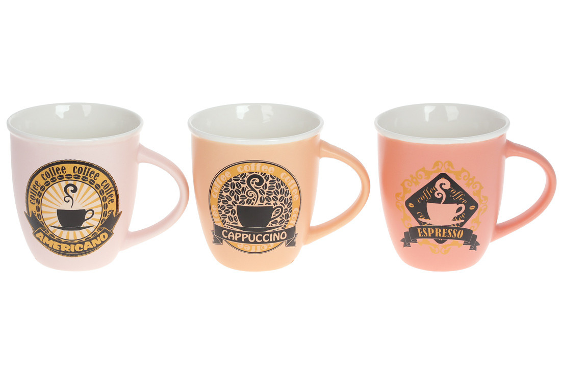 Кухоль порцеляновий Coffe, 380мл, 3 дизайни - 12 шт УПАКОВКА ТОВАР ВІД ВИРОБНИКА