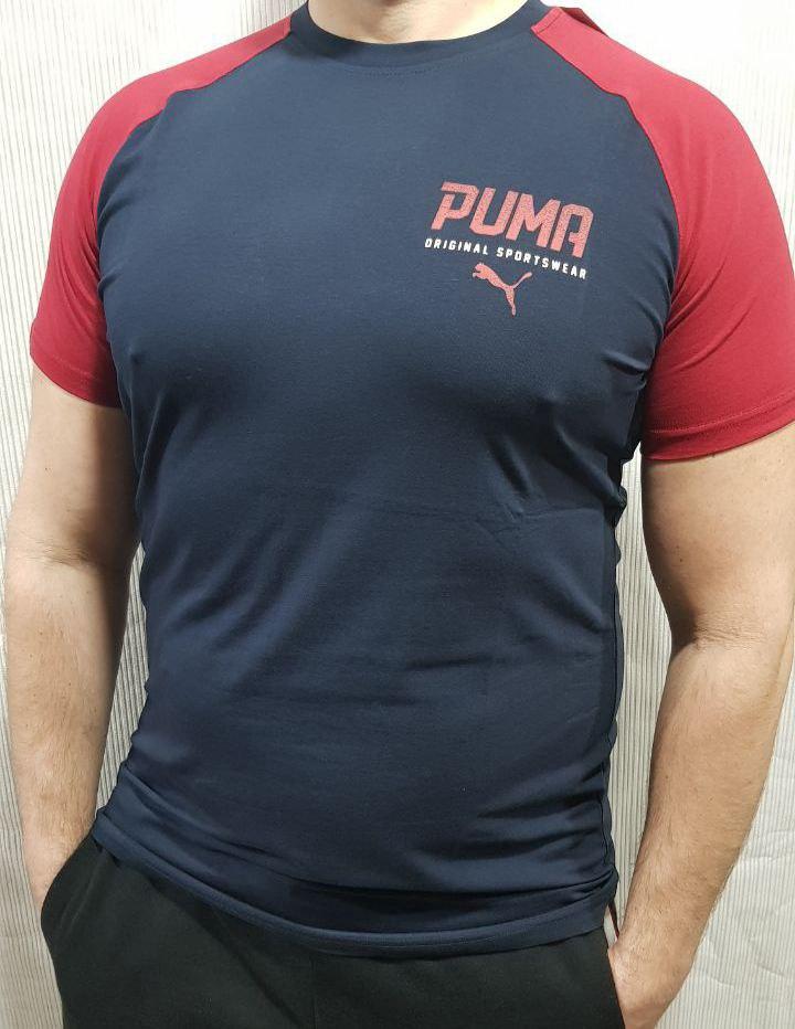 Мужская спортивная футболка Puma темно-синяя трикотаж коттон - фото 1 - id-p1419084095