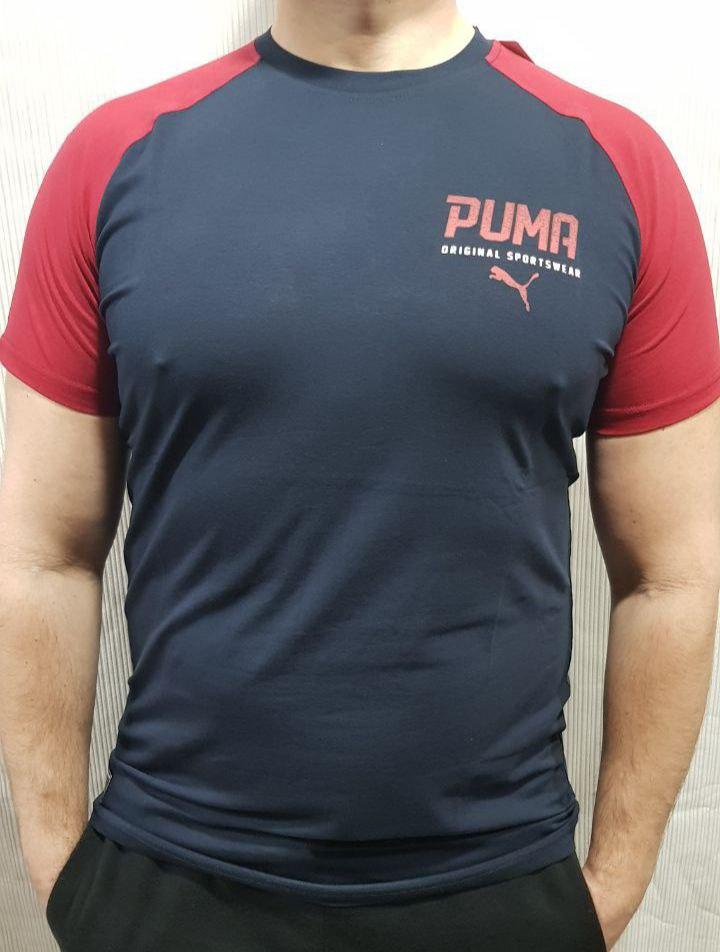 Мужская спортивная футболка Puma темно-синяя трикотаж коттон - фото 3 - id-p1419084095