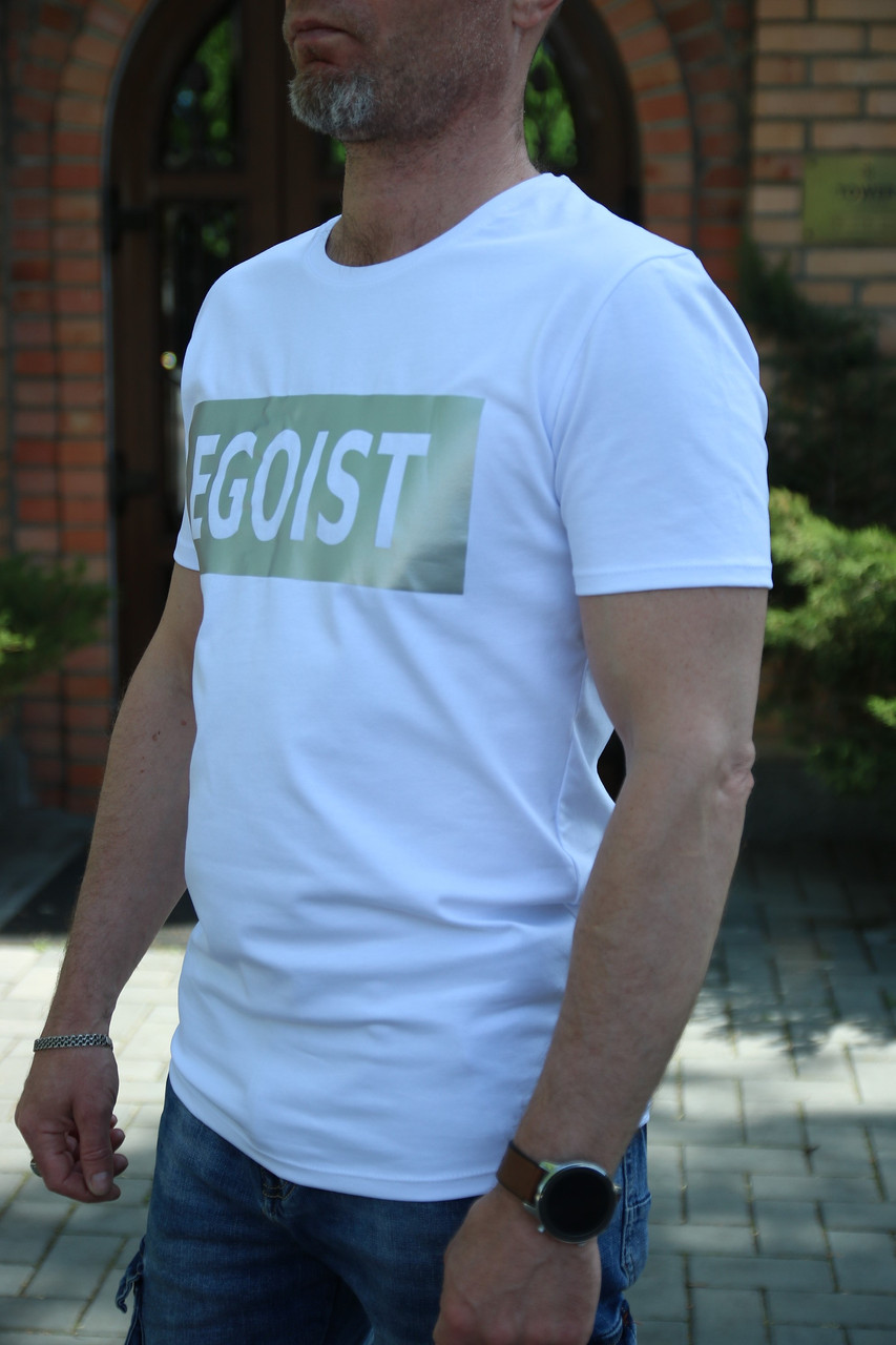 Біла футболка чоловіча приталена "EGOIST". Колір білий Vlad&K