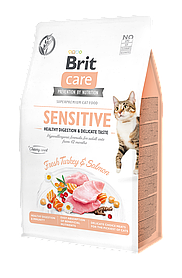 Корм для вибагливих кішок Brit Care Cat GF Sensitive HDigestion & Delicate Taste, 2 кг (індичка та лосось)