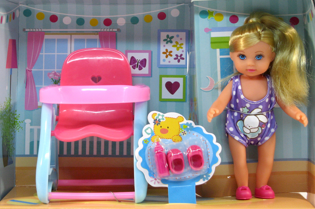 Лялька маленька Mini Doll із стільцем для годування і аксесуарами, фото 1