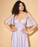 Нарядное лиловое воздушное платье в пол из мерцающей ткани, XS/S, лиловый