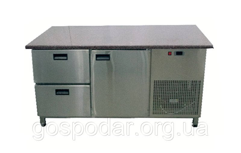 Стіл холодильний для піци з гранітною стільницею 1 двері + 2 ящики без борту 1400х700х850 мм