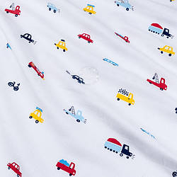 Муслін в квадратики "Міні транспорт" на білому, ширина 160 см