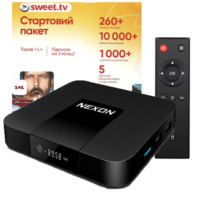Смарт ТВ-приставка Nexon x2 (2/16Gb) + Стартовий пакет Sweet.TV на 3 місяці ("L"), фото 1