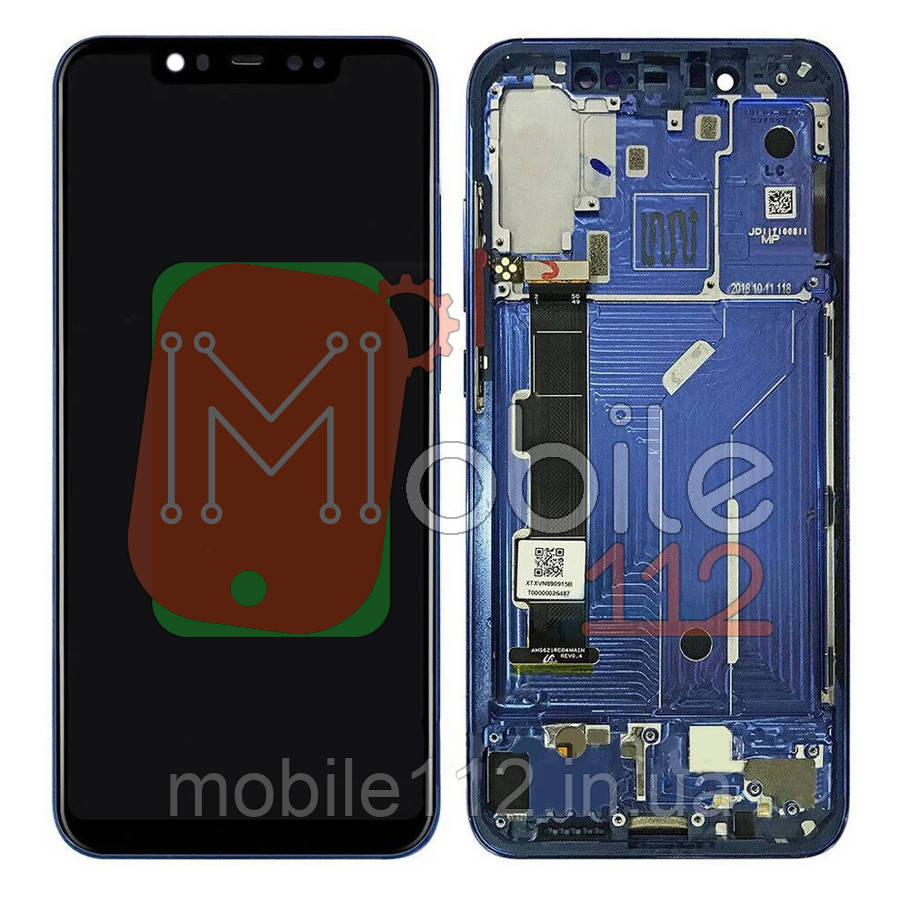 Экран (дисплей) Xiaomi Mi8 Mi 8 M1803E1A + тачскрин черный оригинал Китай с синей передней панелью