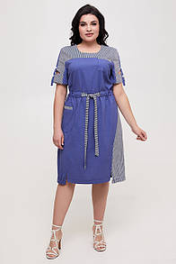 Жіноче літнє лляне плаття по коліно Земфіра великий розмір 56 58 60