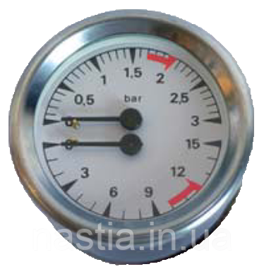 BF401 Манометр(на 2 шкали), d=60mm, 0-2,5, 0-15bar, 1/8-1/8, Brasilia, фото 1