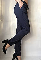 Летние брюки женские однотонные на резинке темно-синие Султанки Летние женские брюки больших размеров