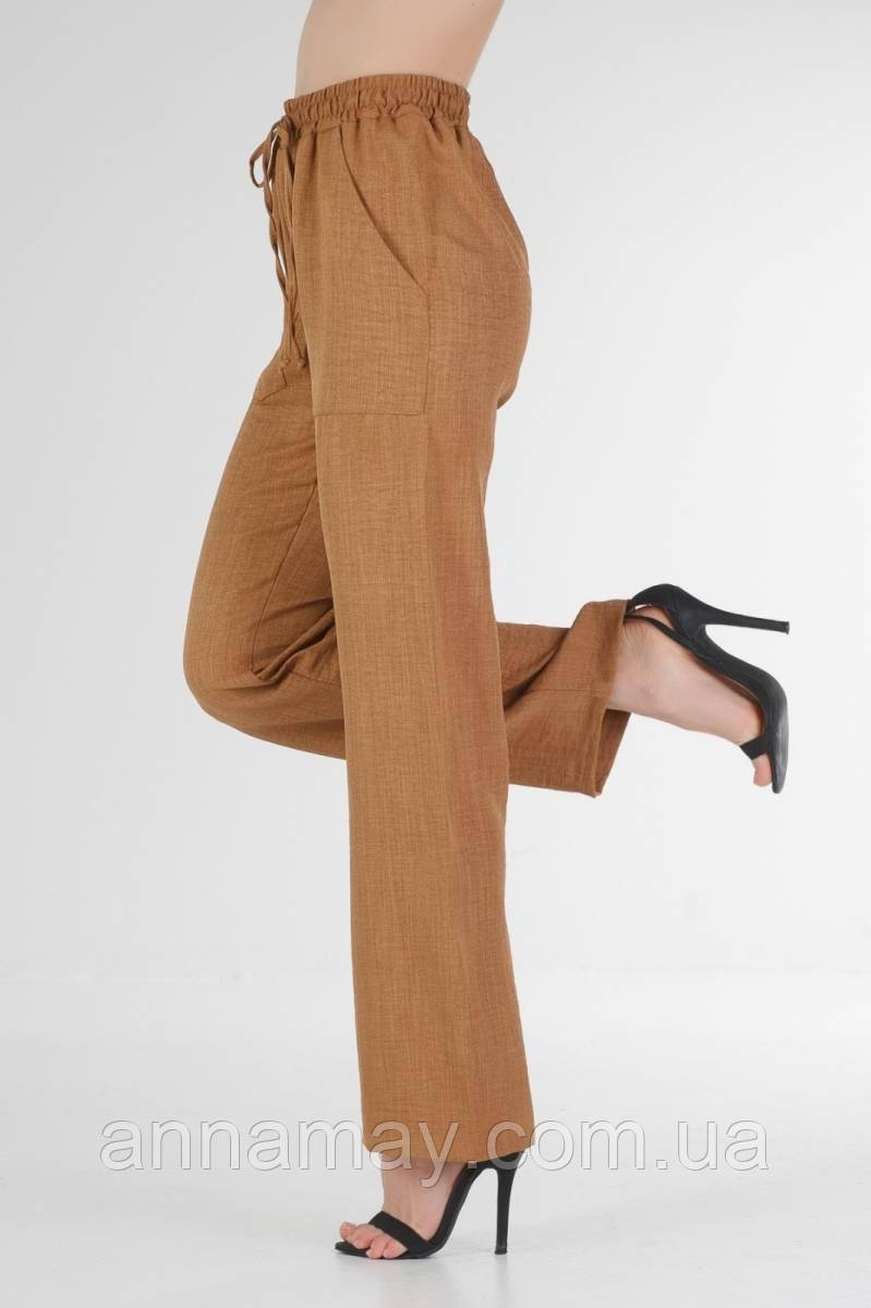 Женские брюки с высокой талией, штаны летние женские льняные прямые VS 1119 песочные