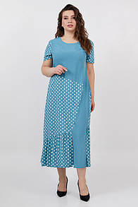Жіноча літня довга бірюзова сукня в горошок Магдаліна великий розмір 50 54