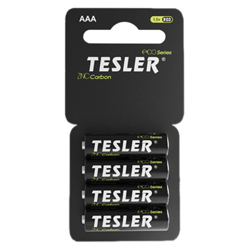 Сольові батарейки ААА мізинчикові (мініпальчикові) Tesler - 4 шт, ААА, R03, blister, фото 1