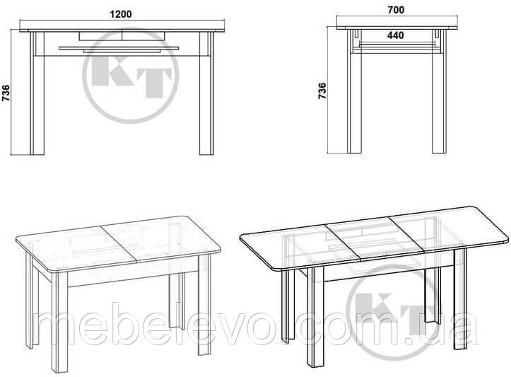 Стол кухонный раскладной КС-5 736х1200х700мм Компанит - фото 2 - id-p284133788