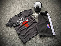 Комплект футболка шорти + бейсболка Chicago Bulls чорний | Набір річний ЛЮКС якості