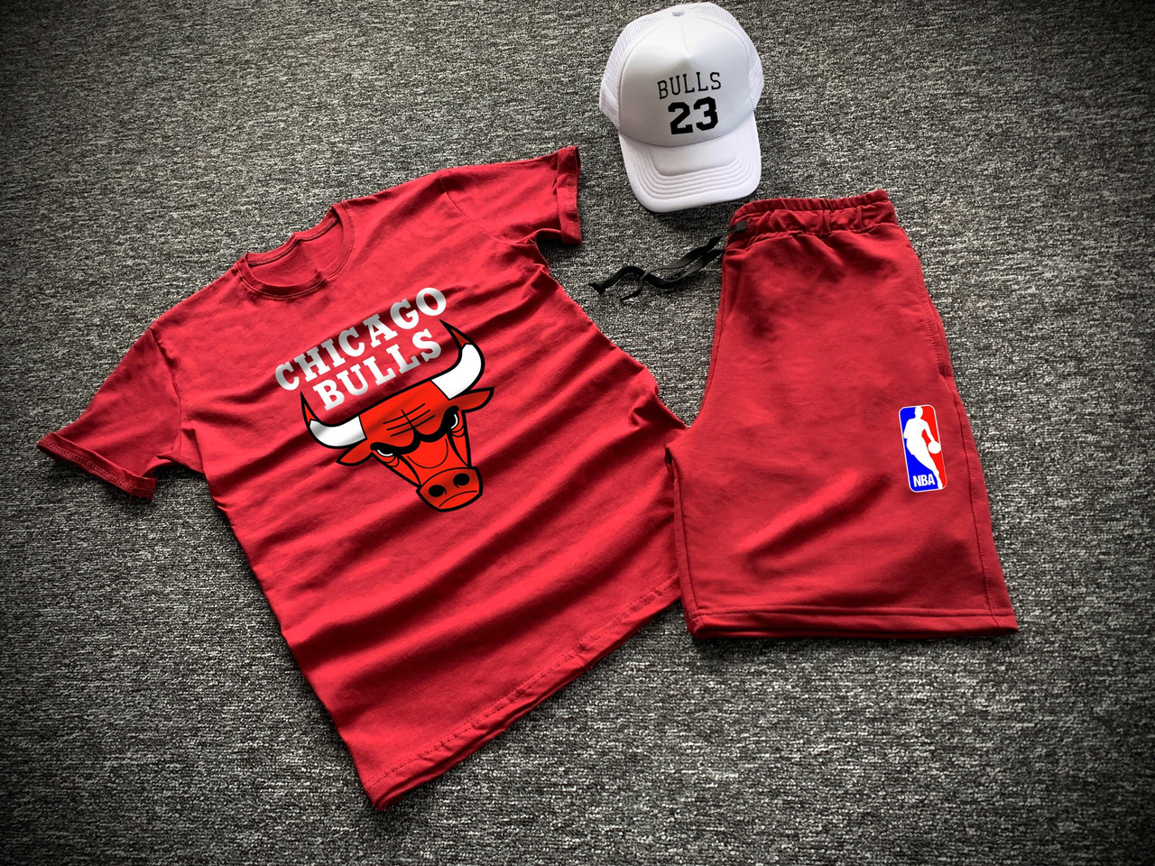 Комплект футболка шорти + бейсболка Chicago Bulls червоний | Набір річний ЛЮКС якості