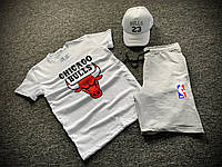 Комплект футболка шорты + бейсболка Chicago Bulls белый | Набор летний ЛЮКС качества