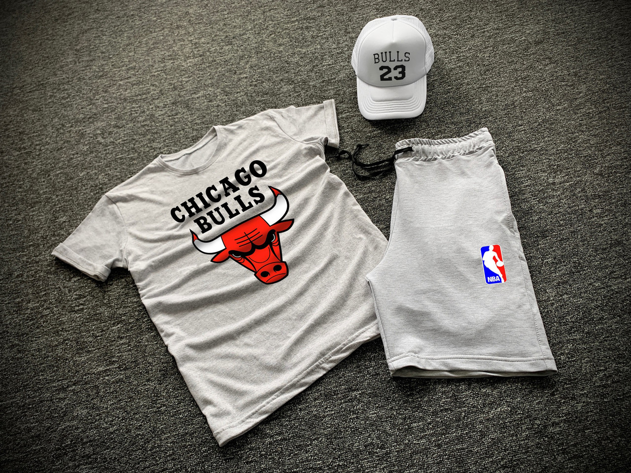 Комплект футболка шорти + бейсболка Chicago Bulls сірий | Набір річний ЛЮКС якості