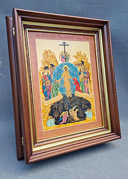 Рівний кіот для ікони з внутрішньою дерев'яною рамою і золоченими штапиками