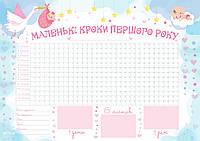 Календарь первого года жизни "Маленькі кроки - першого року" розовый, на украинском языке, набор в тубу