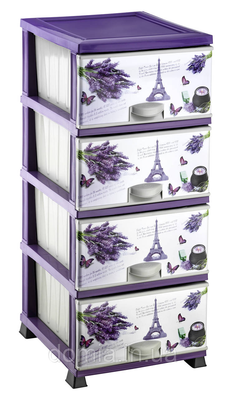 Комод Пластиковый 4-ярус. ELIF Plastic с Рисунком Paris (37х 45х 90СМ ...
