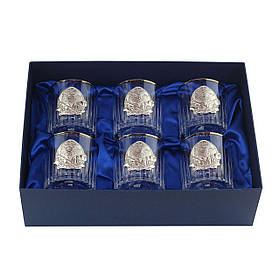 Сет кришталевих стаканів з платиною Boss Crystal "БОКАЛИ ГЕНЕРАЛЬСЬКІ", 6 келихів, срібло