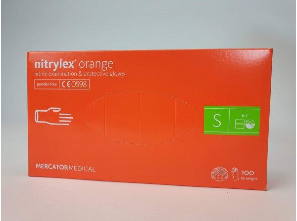 Рукавички нітрилові Nitrylex Orange S нестерильні непудровані (50 пар / уп) помаранчеві