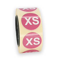 Наклейки в рулоне круглые "Размер одежды - XS" Бумажные наклейки размерники на одежду D = 25 мм. 500 шт.