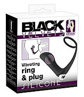 Масажер простати з ерекційним кільцем Black Velvets Vibrating Ring & Plug