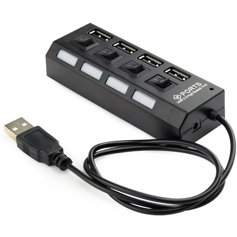 Хаб USB 2.0 4 порти, чорний з вимикачами