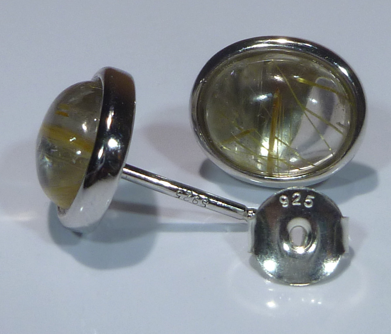 Серьги-пусеты с натуральным золотым рутиловым кварцем 10х8 мм - фото 6 - id-p1419533091