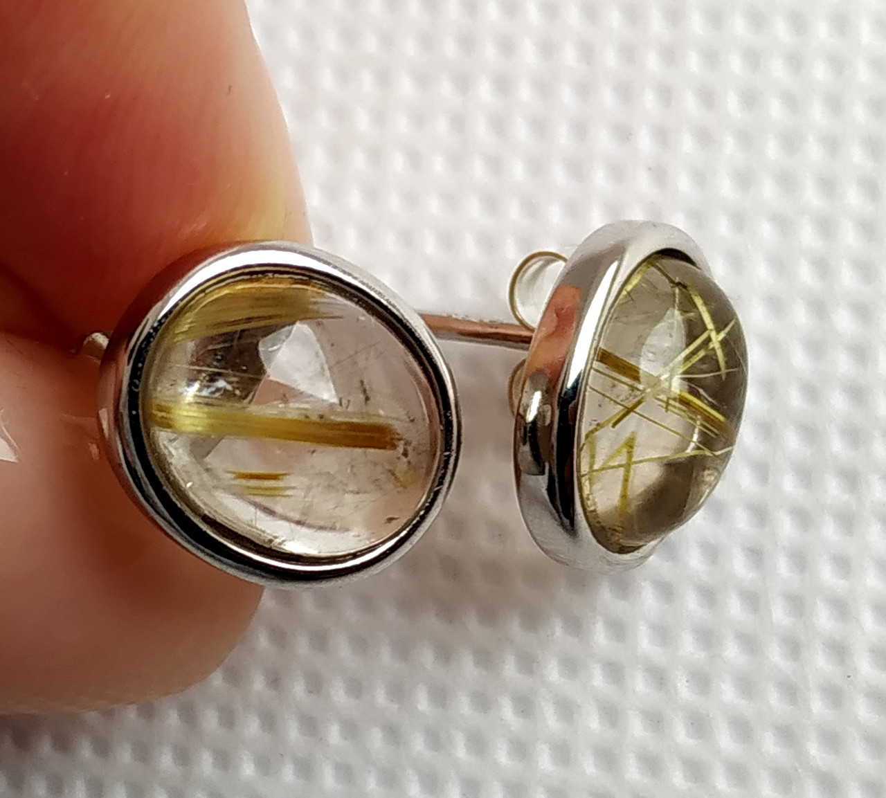 Серьги-пусеты с натуральным золотым рутиловым кварцем 10х8 мм - фото 8 - id-p1419533091