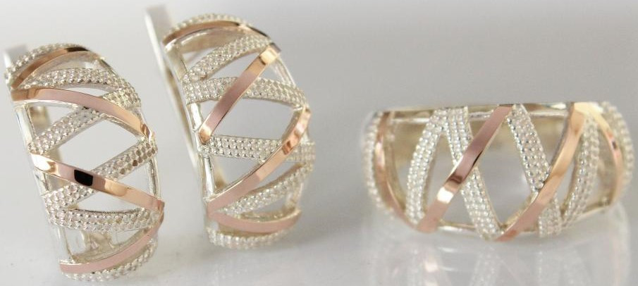 Серебряный комплект с золотыми вставками, фото 1