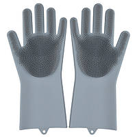 Перчатки силиконовые многофункциональные щетка для чистки и мытья посуды Magic Silicone Gloves Grey