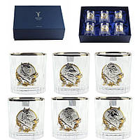 Подарунковий набір кришталевих келихів Boss Crystal «ЛІДЕР ПЛАТИНУМ», 6 келихів, платина, срібло, золото