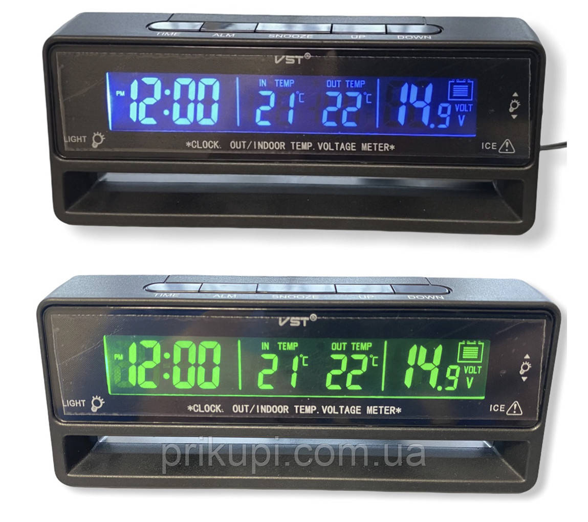 Годинник - термометр - вольтметр VST 7010V зелена/синя підсвітка, фото 1