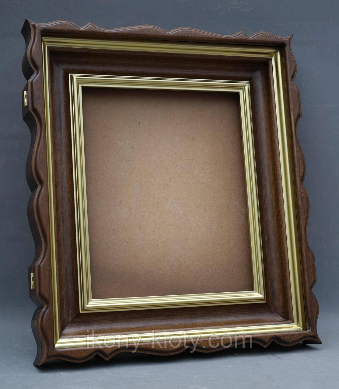 Фігурний кіот для ікони з внутрішньою дерев'яною рамою і золоченими штапиками, фото 1