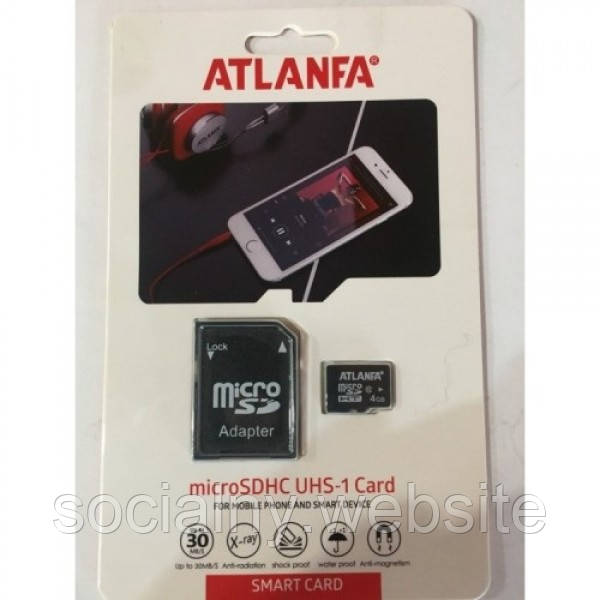 Карта пам'яті micro-SDHC 4Gb Atlanfa Class 6 + адаптер (356)