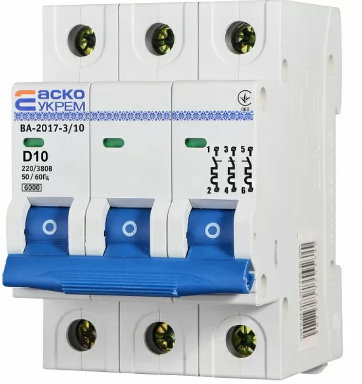 Автоматичний вимикач УКРЕМ ВА-2017/D 3р 10А АСКО A0010170100